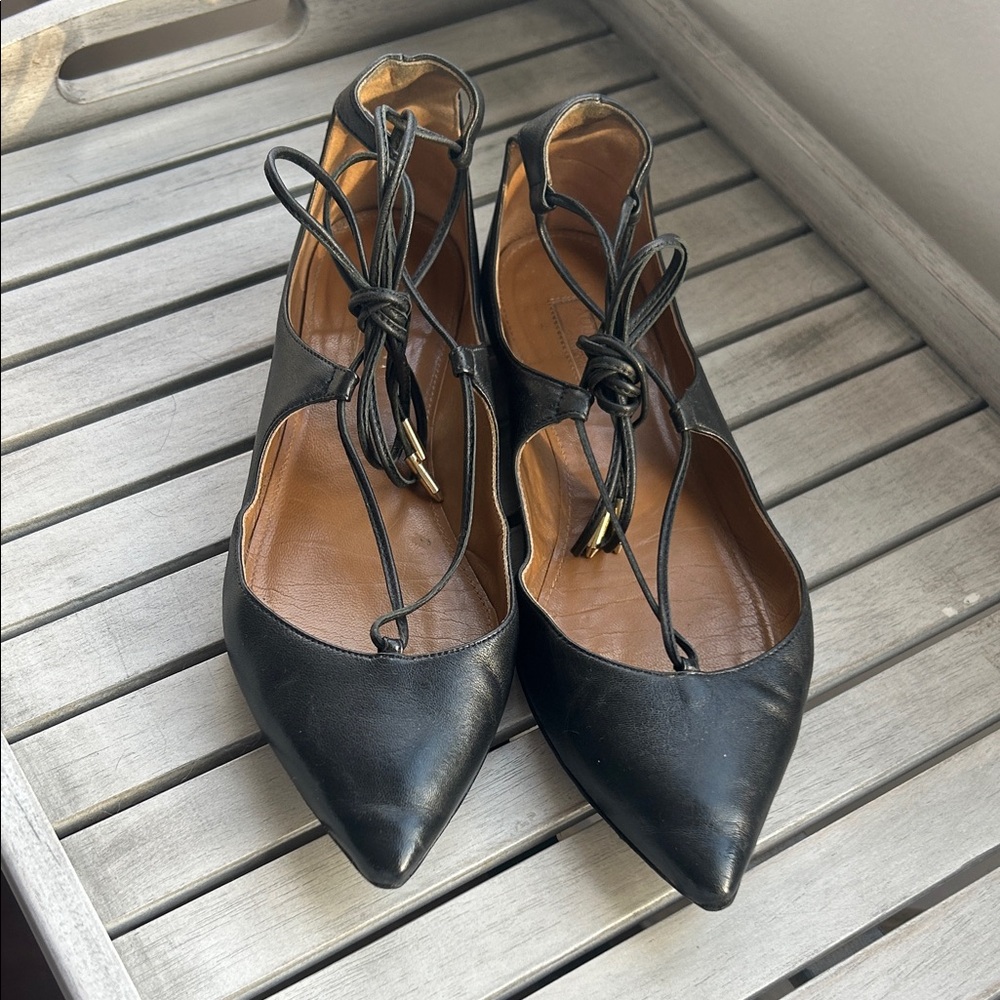 Aquazzura Black Lace-Up Flats